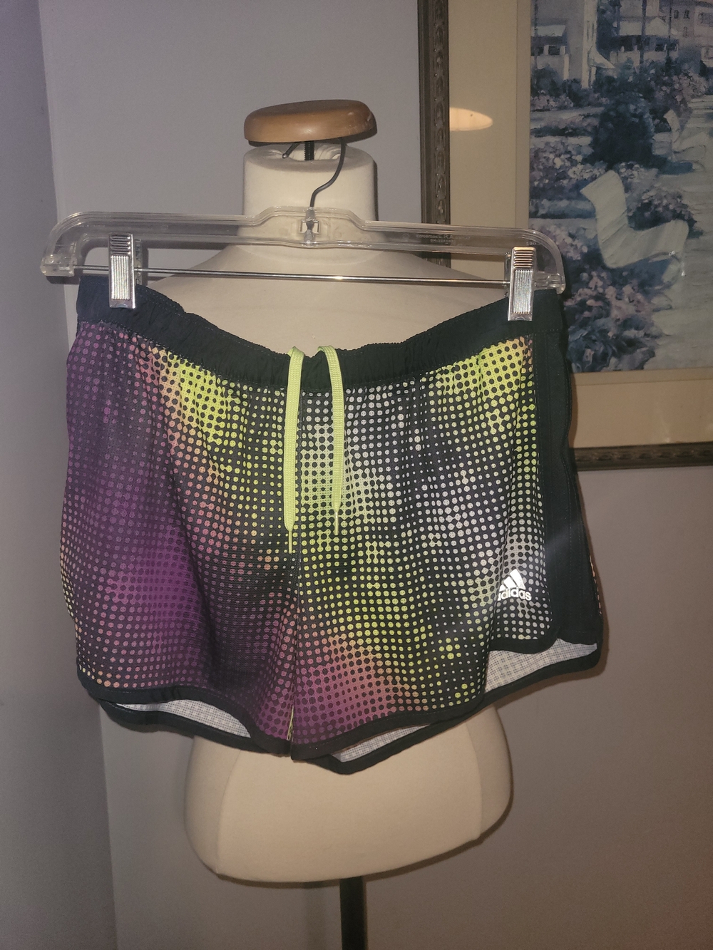 Adidas Women’s Gradient Dot Running Shorts in Black with Neon Accents